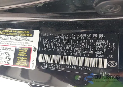 2011 Toyota Camry Le z USA, uszkodzony, nr VIN 4T4BF3EKXBR131453